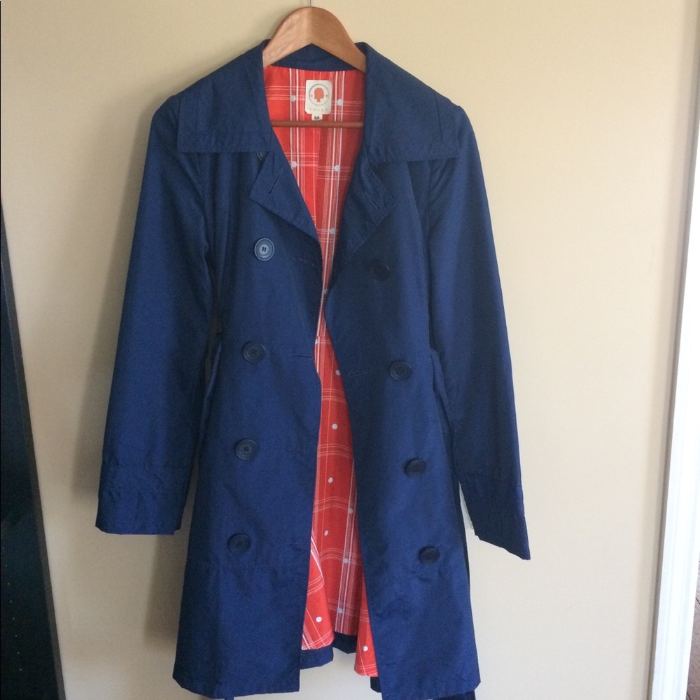 Navy Blue Tulle Trench Coat with Orange lining